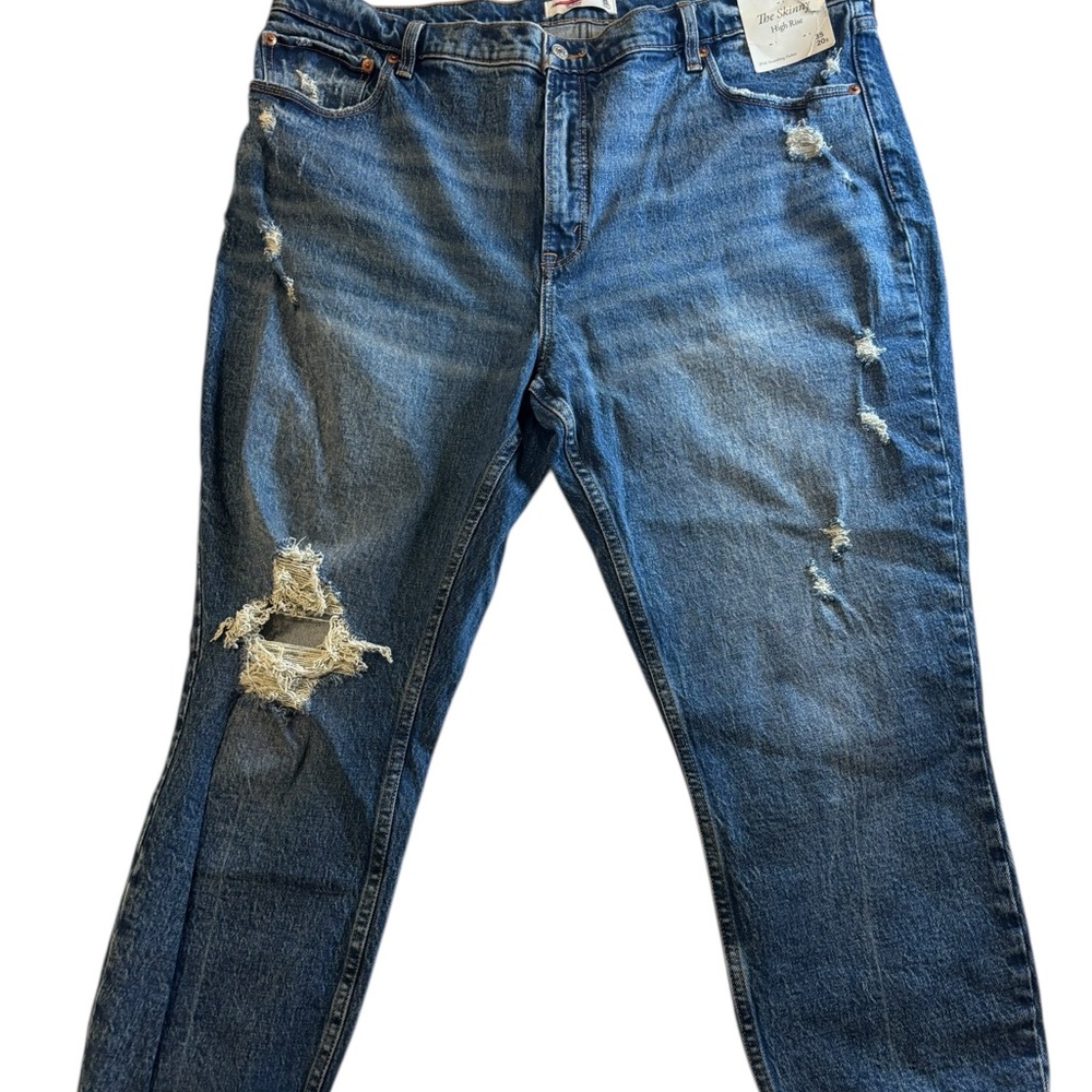 Abercrombie & Fitch Women’s The Skinny Distressed High Rise Blue Jeans (35/20S)